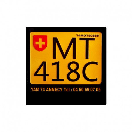 Plaque d'immatriculation jaune avec support